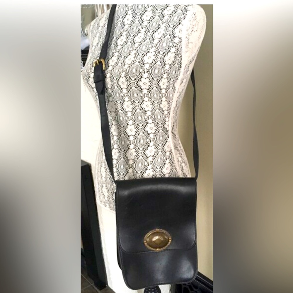 Classic Black Leather Crossbody Bag with Gold Accent